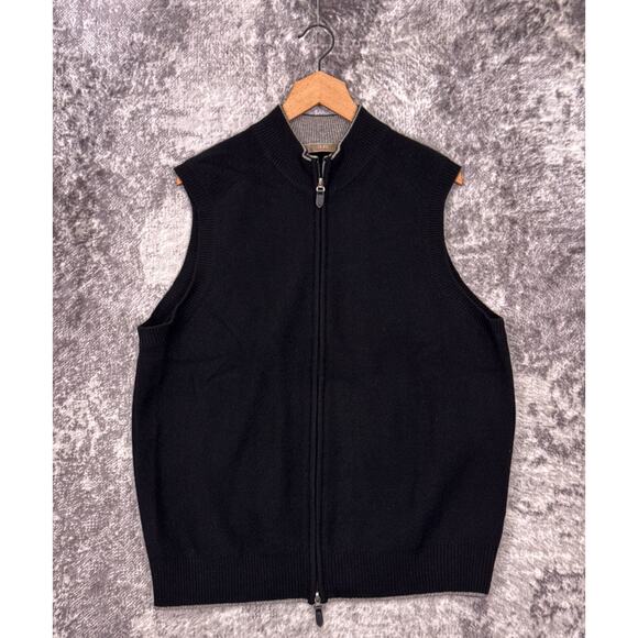 Raffi Cashmere Sweater Vest Large Mens Black Full Zip - Picture 1 of 8
